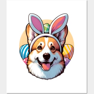 Cardigan Welsh Corgi with Bunny Ears Enjoys Easter Joy Posters and Art